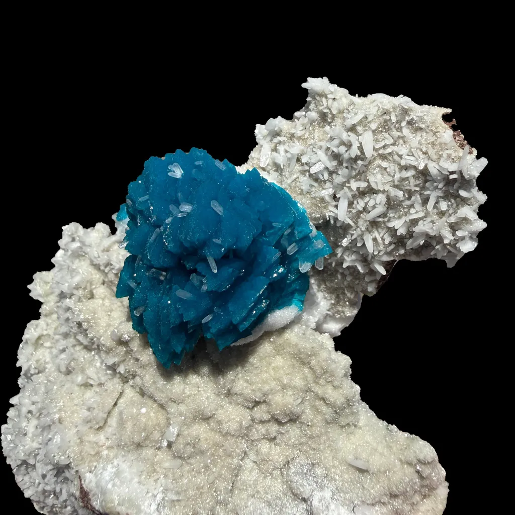 Lustrous Electric-Blue Cavansite Rosette with Stilbite on Sparkling Heulandite Matrix – Rare Indian Zeolite Mineral Specimen from Pune - image 7