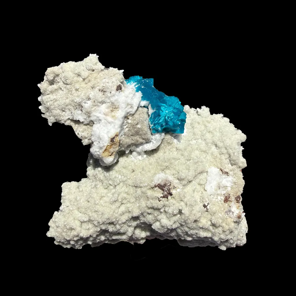 Lustrous Electric-Blue Cavansite Rosette with Stilbite on Sparkling Heulandite Matrix – Rare Indian Zeolite Mineral Specimen from Pune - image 5