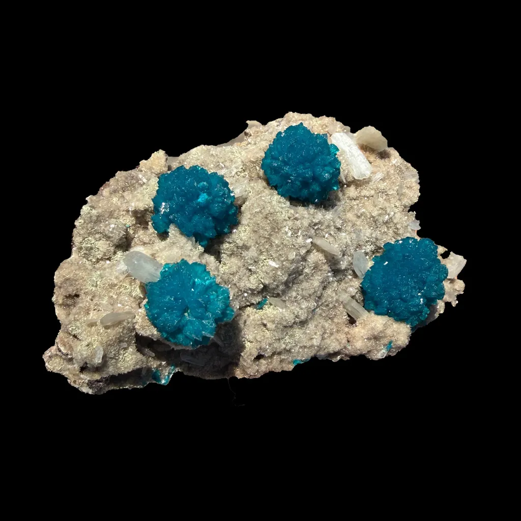 Lustrous Electric-Blue Cavansite Rosette with Stilbite on Sparkling Heulandite Matrix – Rare Indian Zeolite Mineral Specimen from Pune - image 5