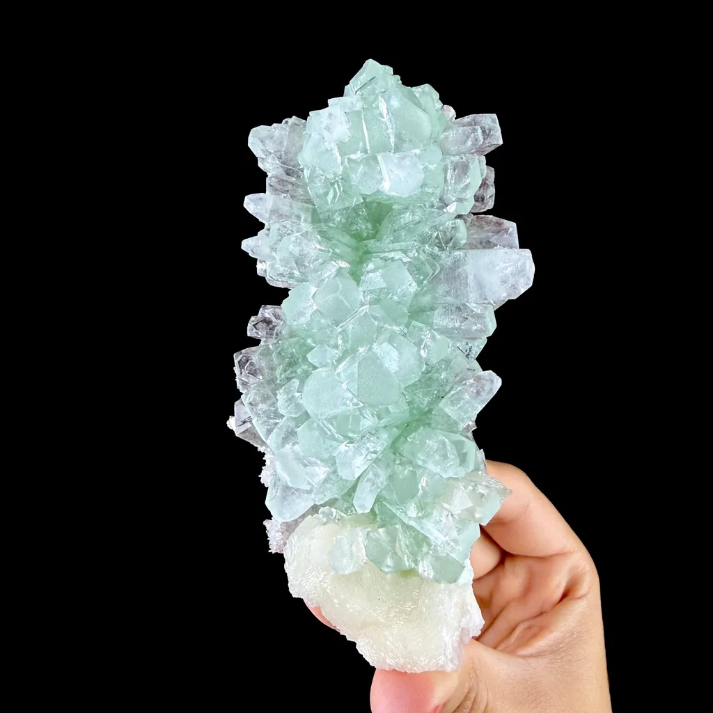 Lustrous Green Apophyllite Crystal Cluster on Stilbite Matrix - Natural Indian Mineral Specimen from Chhatrapati Sambhaji Nagar image