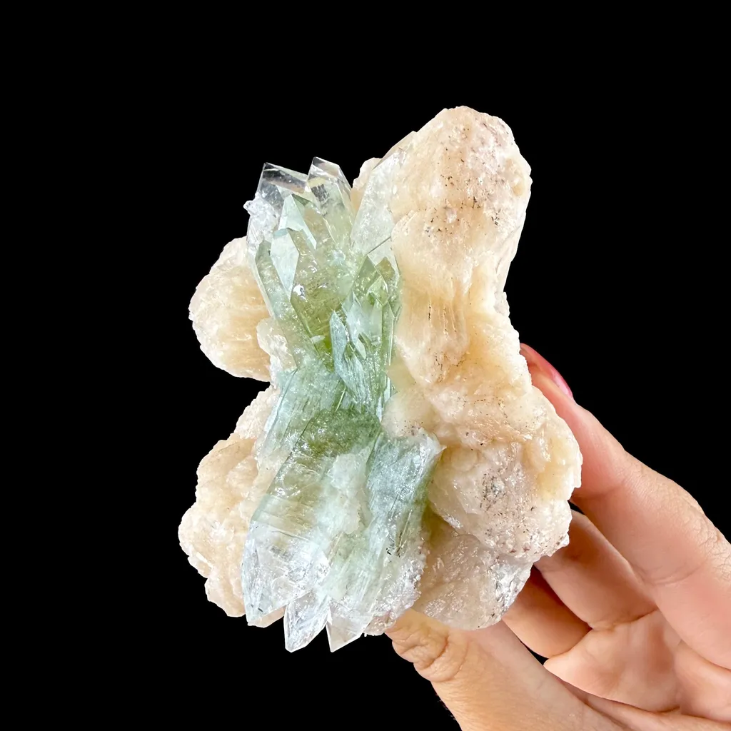 Lustrous Green Apophyllite Points on Stilbite Matrix - Natural Indian Zeolite from Jalgaon - image 4