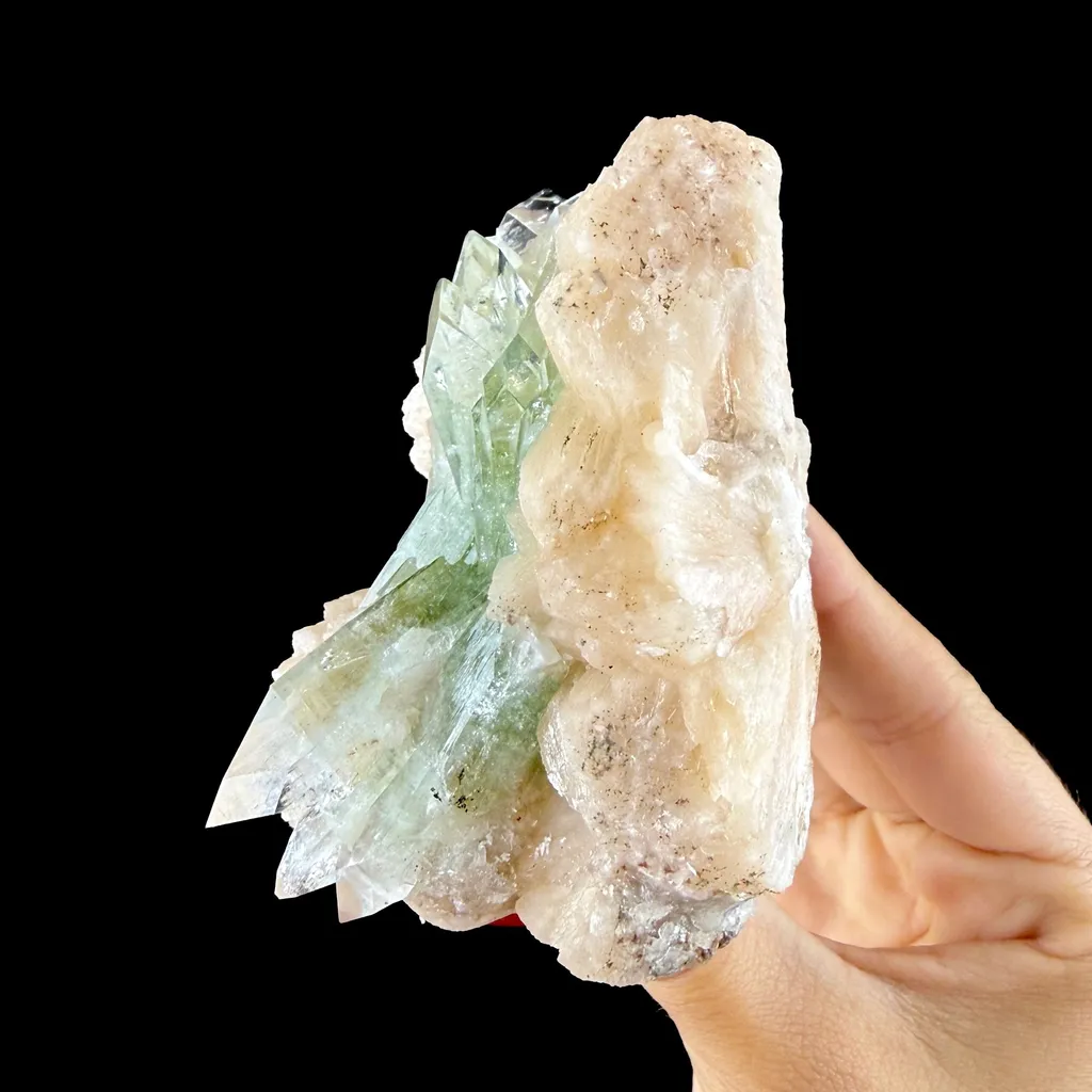 Lustrous Green Apophyllite Points on Stilbite Matrix - Natural Indian Zeolite from Jalgaon - image 6
