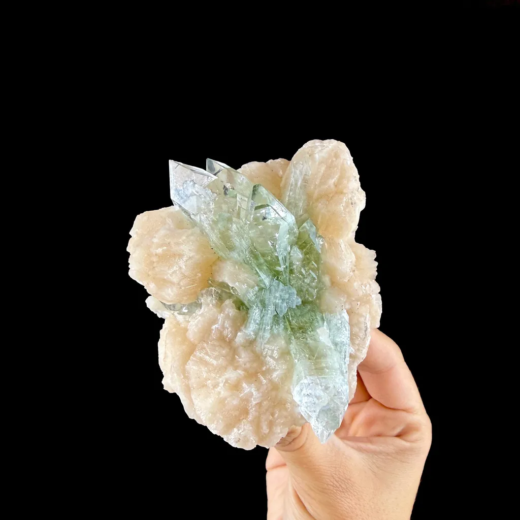 Lustrous Green Apophyllite Points on Stilbite Matrix - Natural Indian Zeolite from Jalgaon - image 3