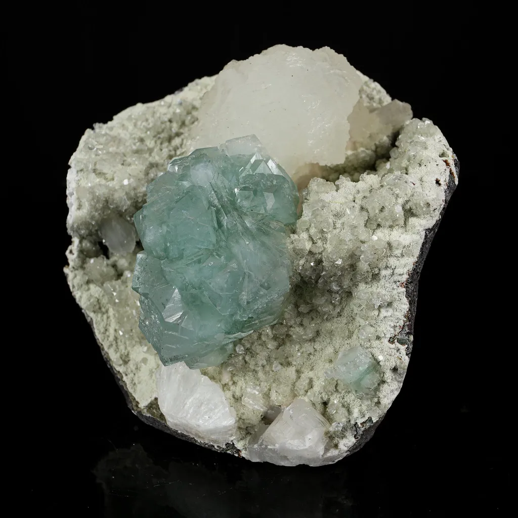 Lustrous Mint Green Apophyllite Cluster with Stilbite - Collector’s Specimen from Pune, Maharashtra - image 3