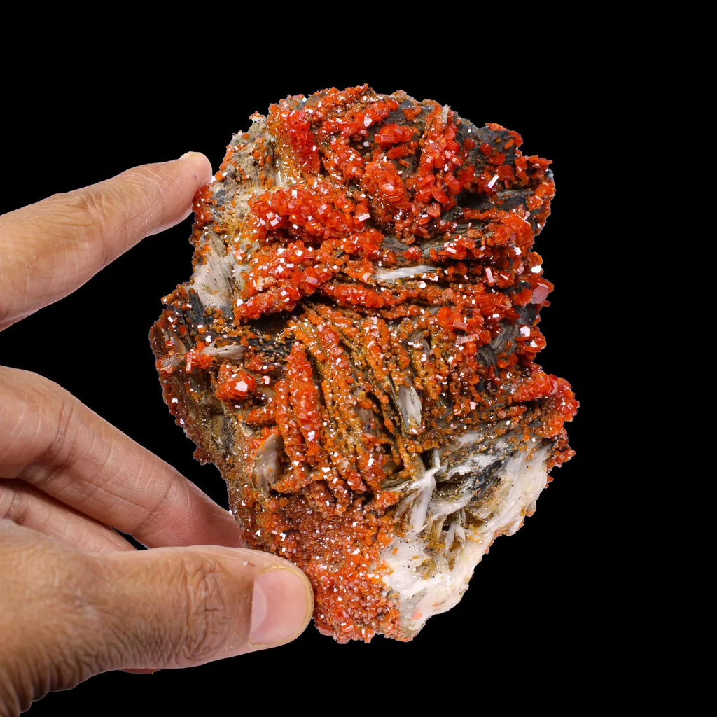 Lustrous Red Vanadinite on Black Blade Barite - Natural Raw Mineral Specimen from Mibladen, Morocco - image 5