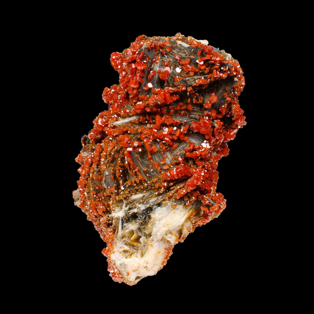 Lustrous Red Vanadinite on Black Blade Barite - Natural Raw Mineral Specimen from Mibladen, Morocco - image 2
