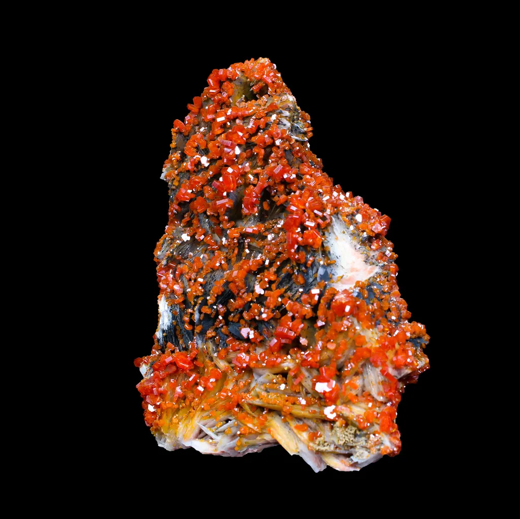 Lustrous Red Vanadinite on Black Blade Barite - Natural Raw Mineral Specimen from Mibladen, Morocco - image 3
