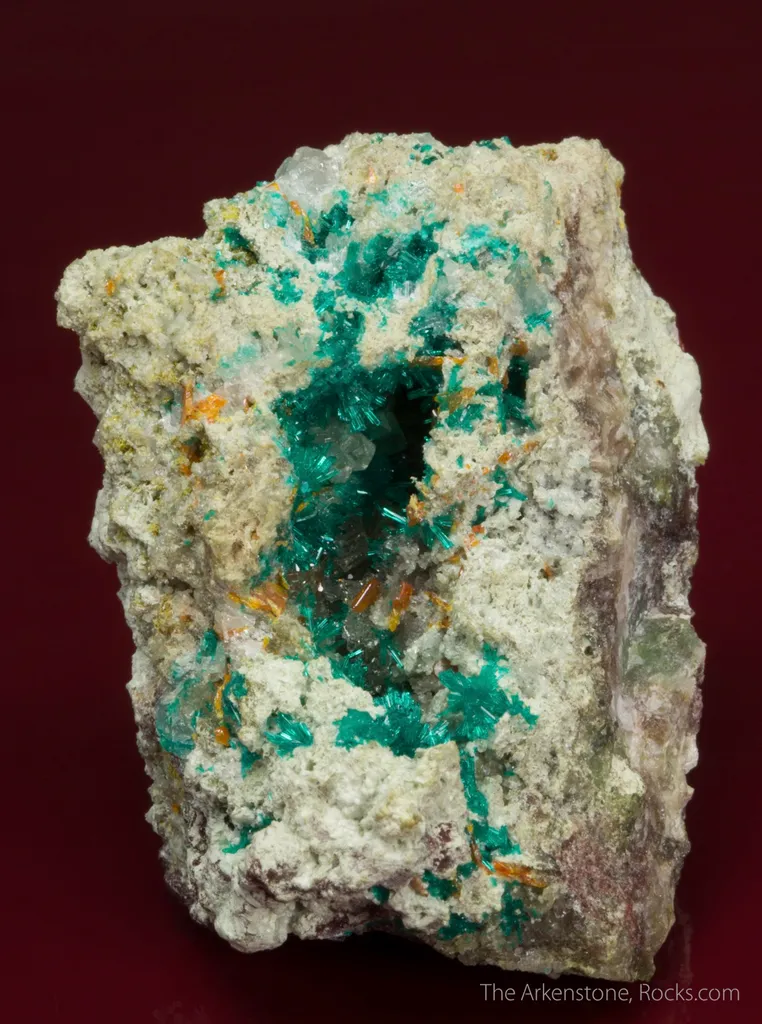 Macquartite (type locality) with Dioptase, and Wulfenite - image 3