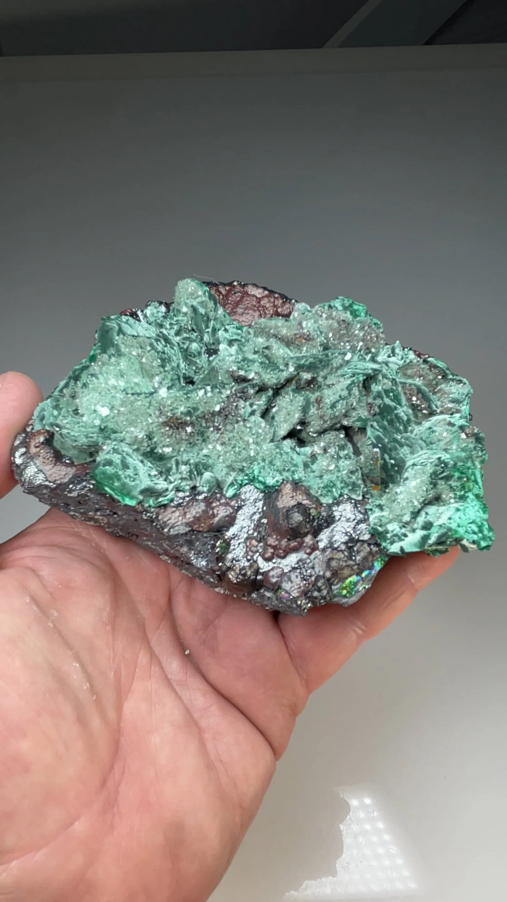 Malachite after Azurite with Barite - image 2