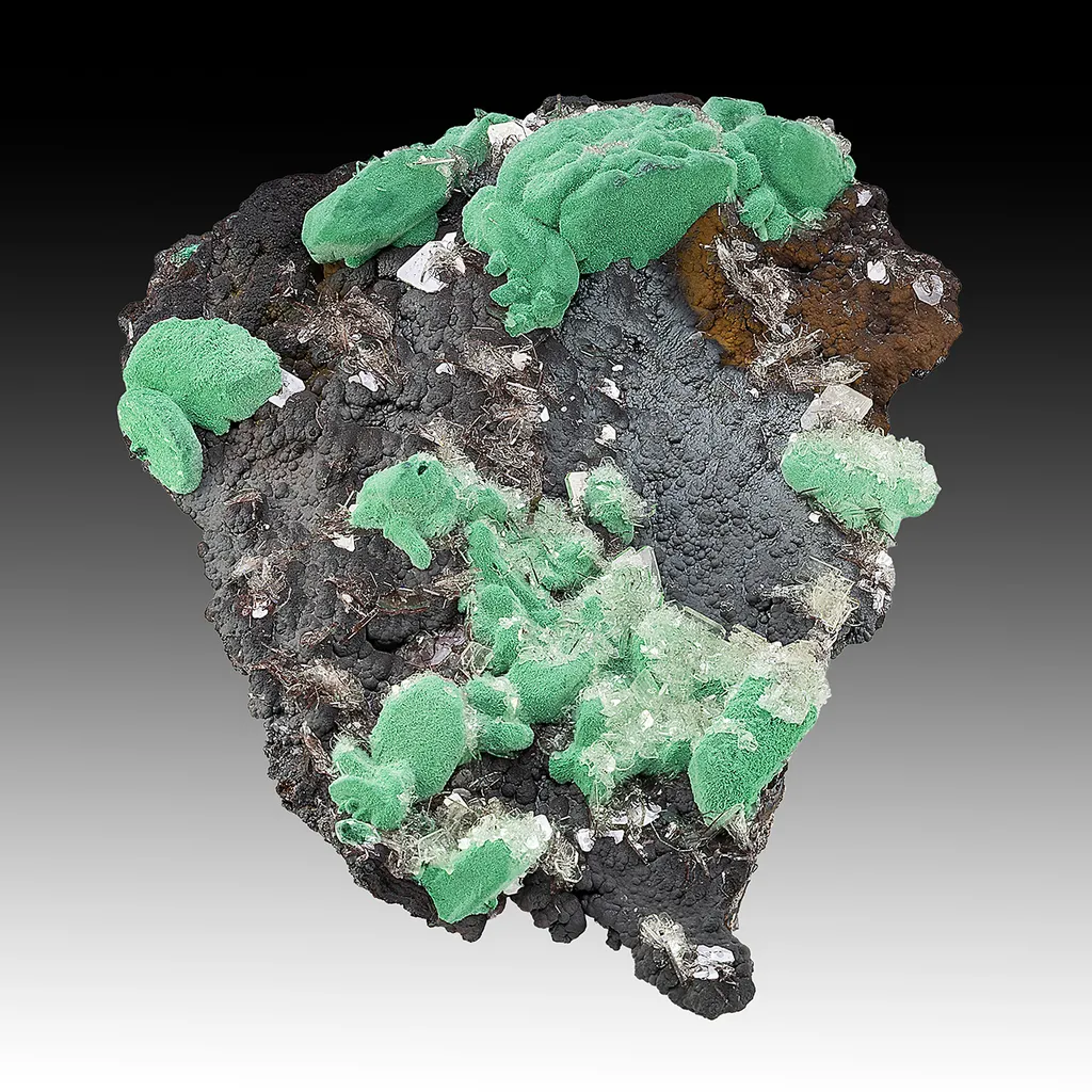 Malachite after Azurite with Barite, Goethite image