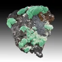 Malachite after Azurite with Barite, Goethite - image 1