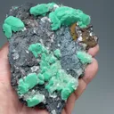 Malachite after Azurite with Barite, Goethite - image 2