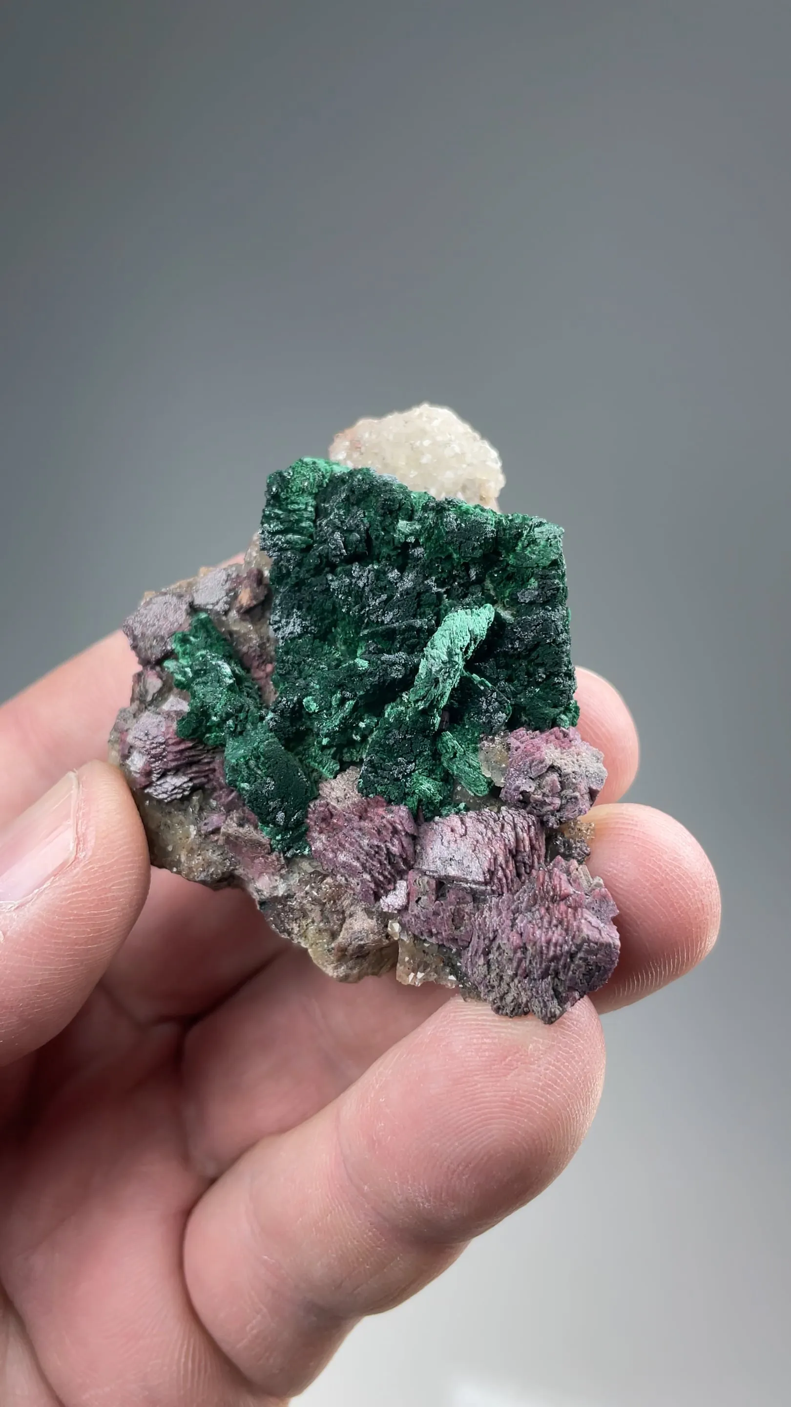 Malachite after Azurite with Calcite - image 2