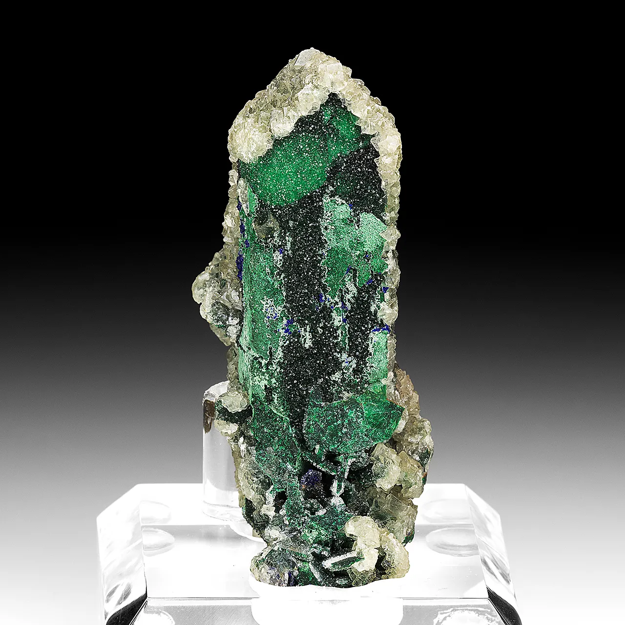Malachite after Azurite with Calcite - image 1