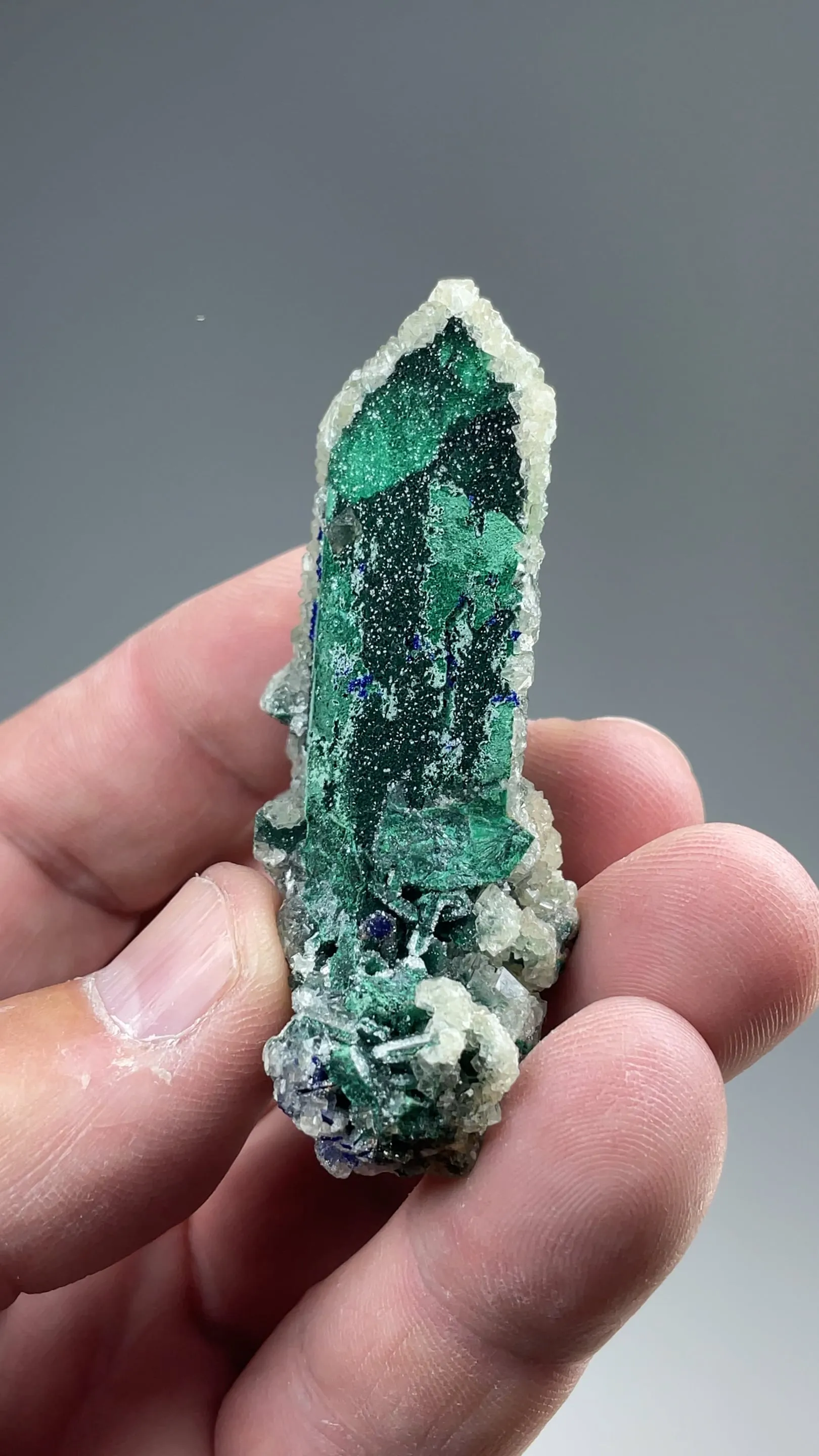 Malachite after Azurite with Calcite - image 2