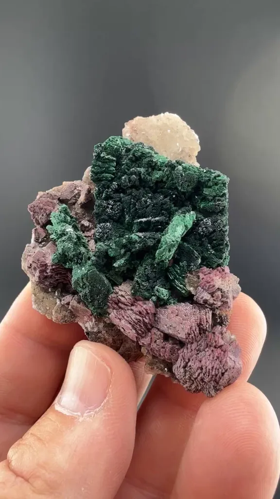 Malachite after Azurite with Calcite - image 2
