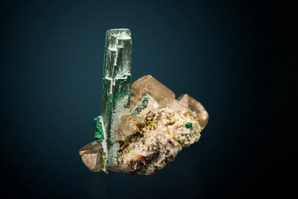 Malachite after Azurite with Cerussite image