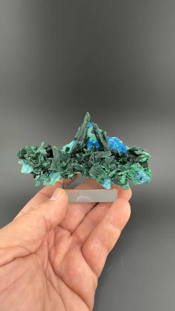 Malachite after Azurite with Plancheite - image 2