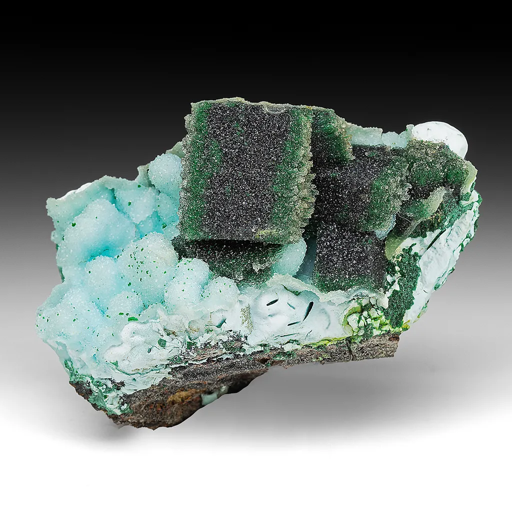 Malachite after Azurite with Quartz, Chrysocolla after Azurite image