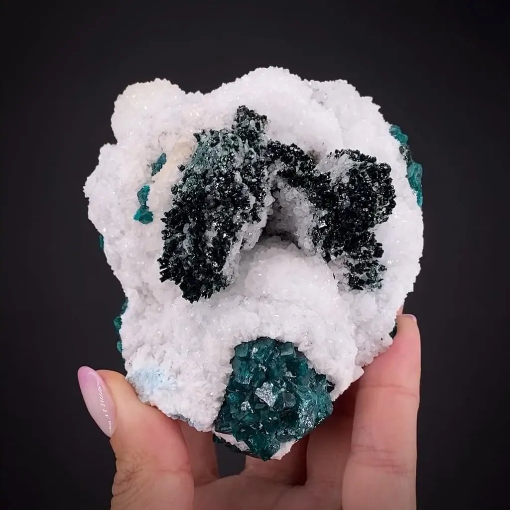 Malachite and Calcite on Dioptase - image 2