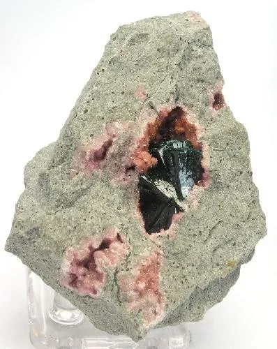 Malachite, Calcite (Var: Cobaltoan Calcite) image