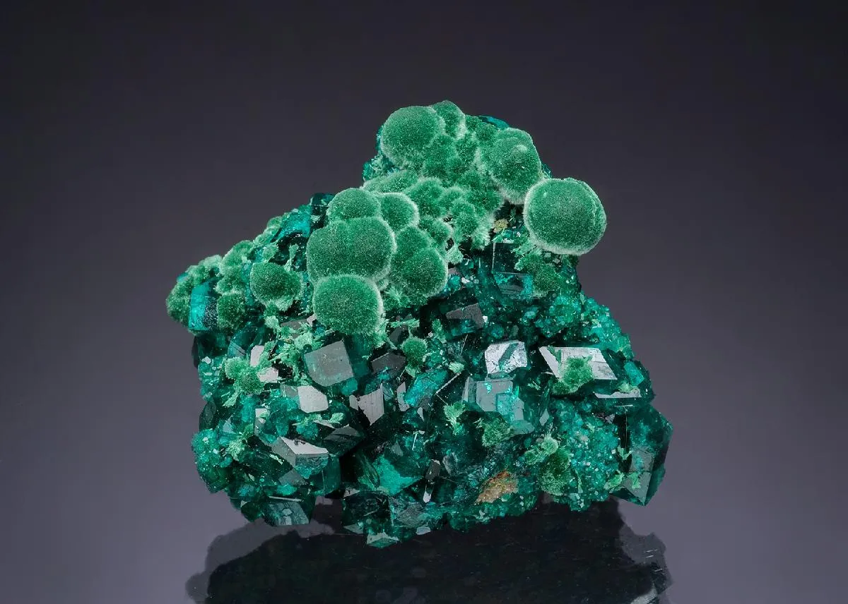 Malachite on Dioptase - image 1