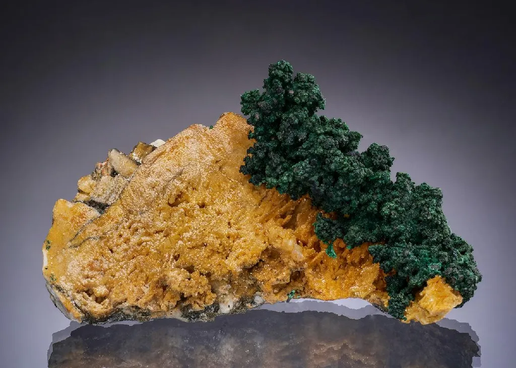 MALACHITE on NATIVE COPPER on DOLOMITE