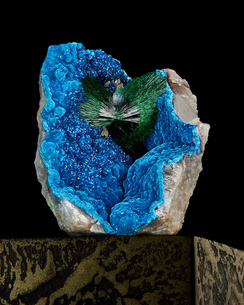 Malachite on Shattuckite with Quartz - image 3