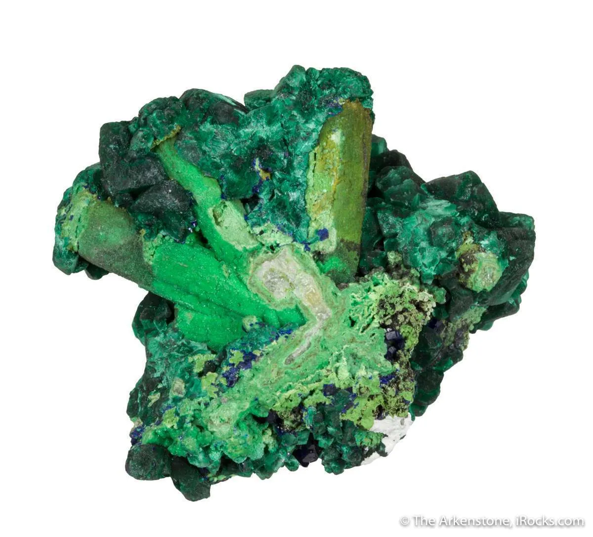 Malachite ps. Azurite, on Bayldonite ps. Mimetite - image 1