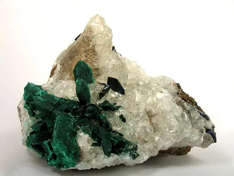 Malachite Ps. Azurite on Calcite - image 1