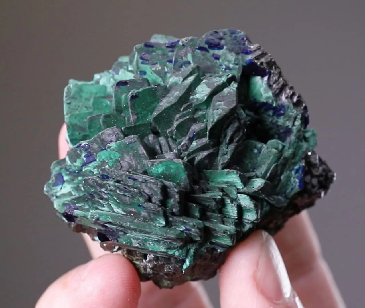 Malachite Pseudomorph After Azurite on Olivenite - image 2