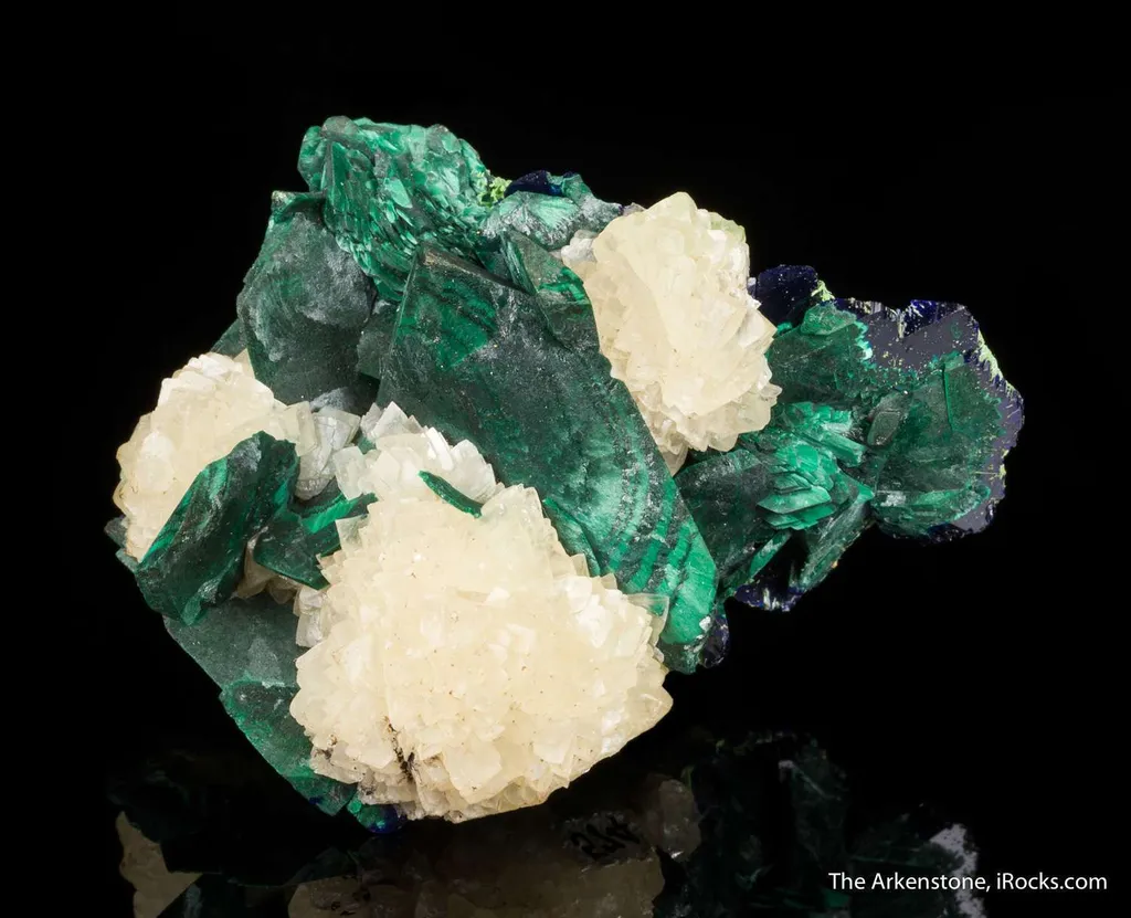 Malachite Pseudomorph after Azurite, with Calcite image