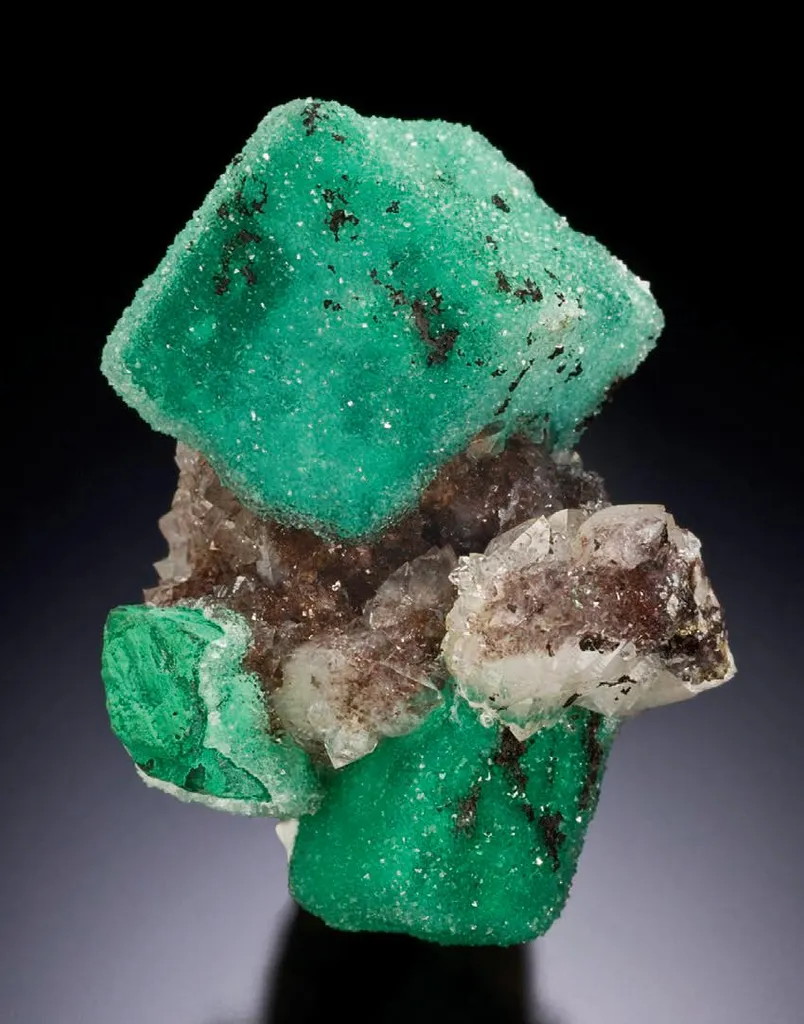 Malachite pseudomorphs after Azurite coated by drusy Quartz image