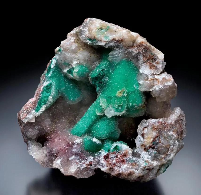 Malachite pseudomorphs after Azurite with drusy Quartz image