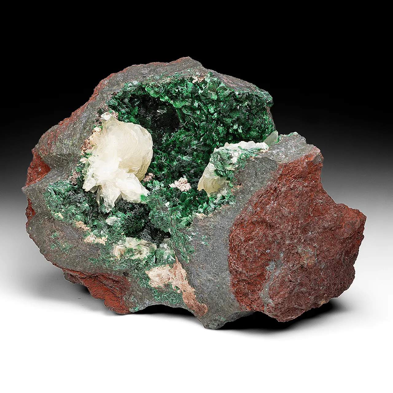 Malachite with Calcite, Quartz, Chalcocite, Goethite - image 1