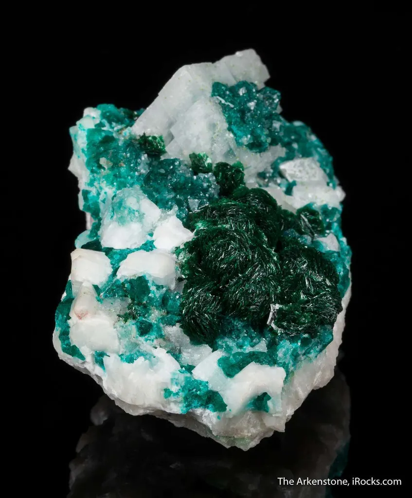 Malachite with Dioptase on Calcite - image 7