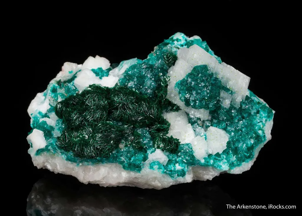 Malachite with Dioptase on Calcite - image 2