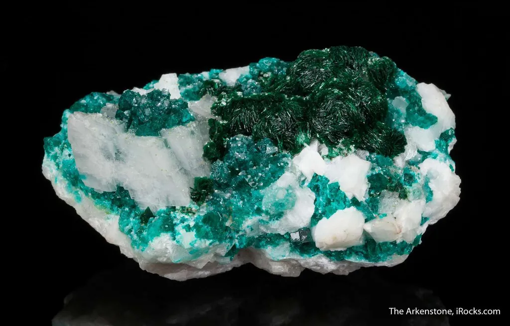 Malachite with Dioptase on Calcite - image 8