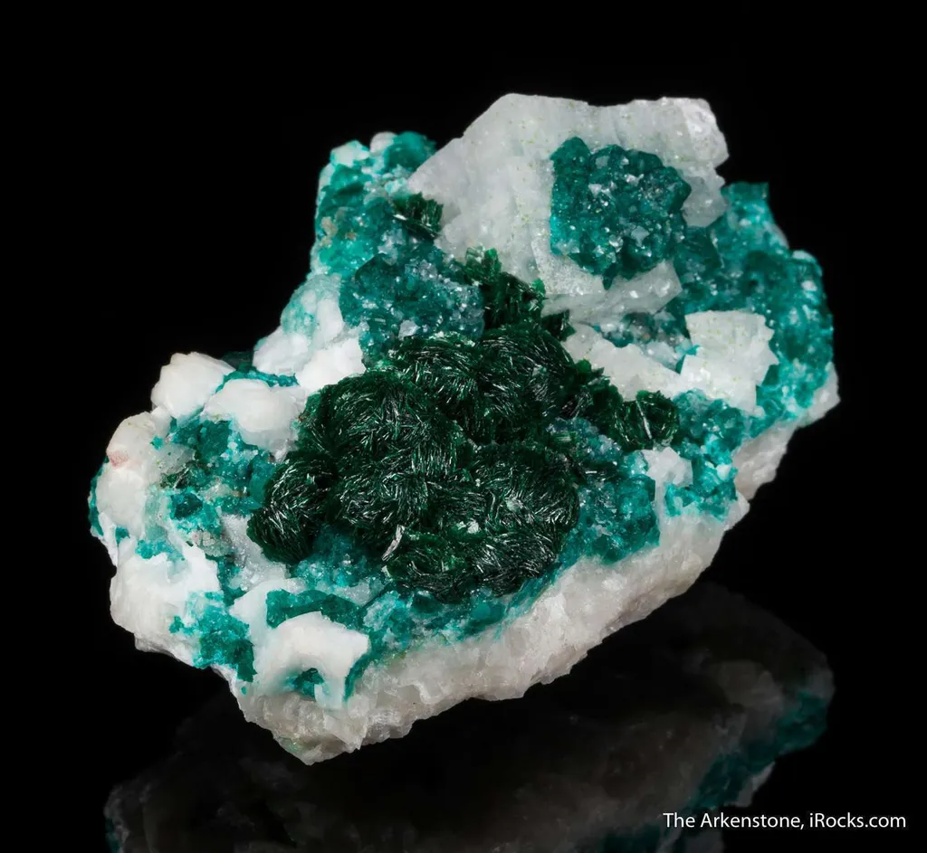 Malachite with Dioptase on Calcite - image 6
