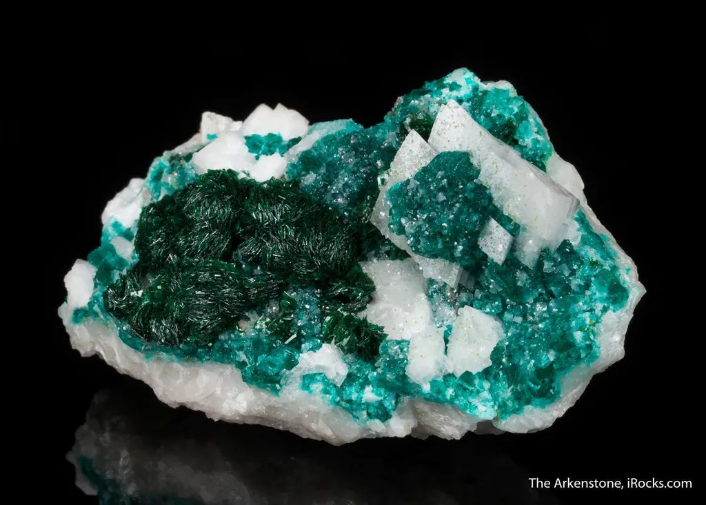 Malachite with Dioptase on Calcite - image 4