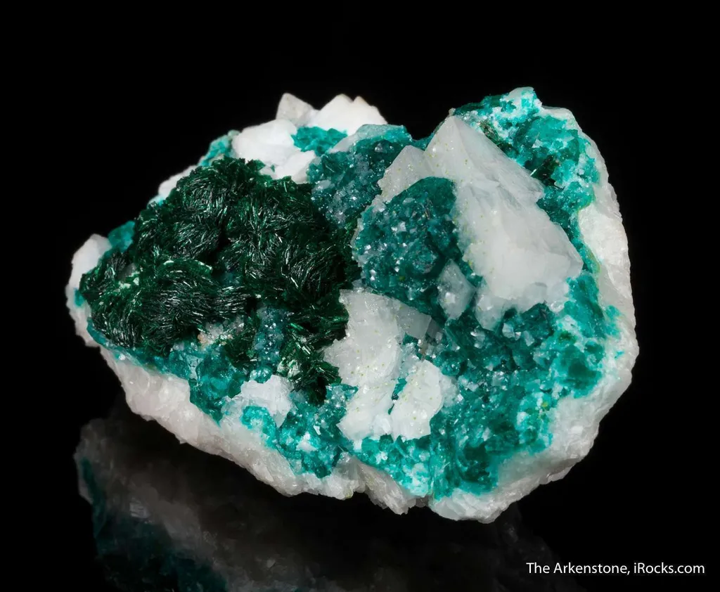 Malachite with Dioptase on Calcite - image 5
