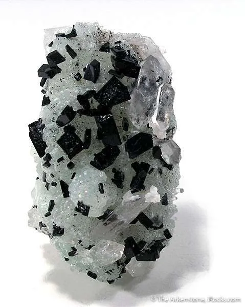Manganbabingtonite on Prehnite and Quartz image
