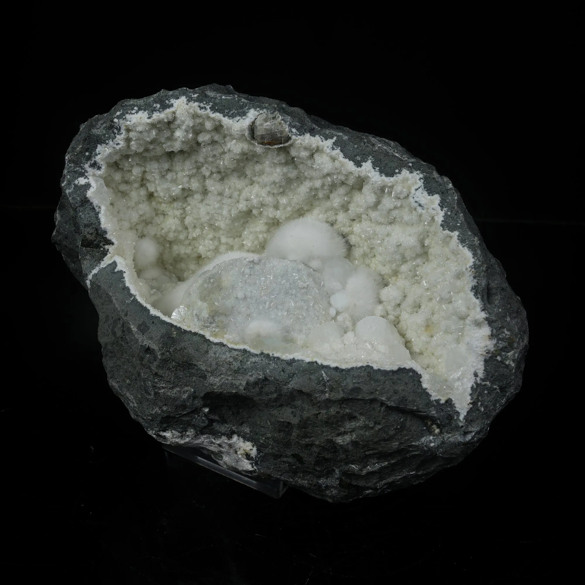 Massive Raw Okenite Big Puffballs Inside Chalcedony Geode | Huge Indian Zeolite Mineral Specimen from Mumbai, India - image 2