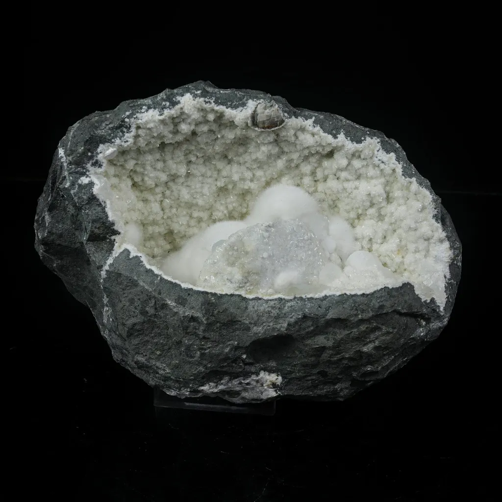 Massive Raw Okenite Big Puffballs Inside Chalcedony Geode | Huge Indian Zeolite Mineral Specimen from Mumbai, India image