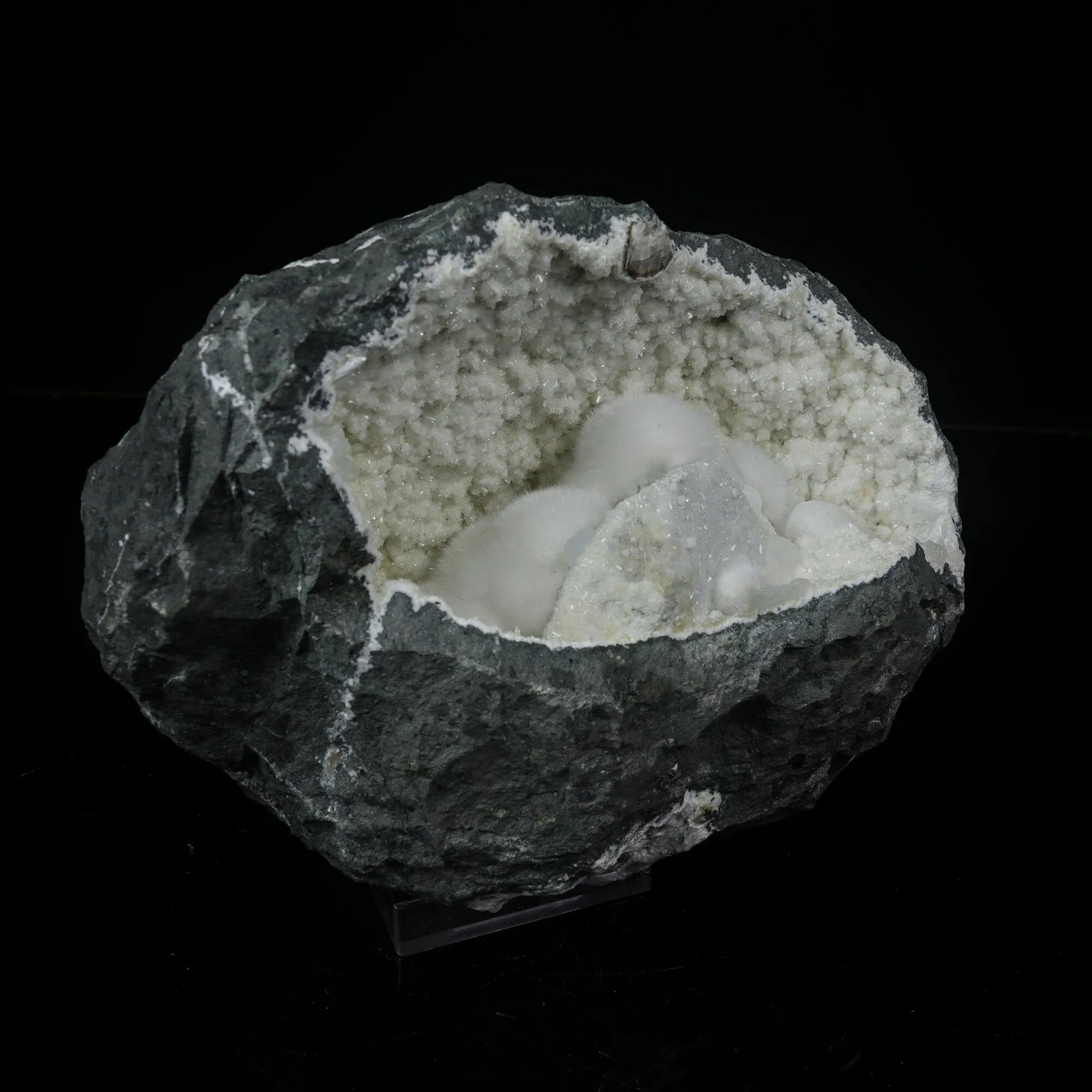 Massive Raw Okenite Big Puffballs Inside Chalcedony Geode | Huge Indian Zeolite Mineral Specimen from Mumbai, India - image 3