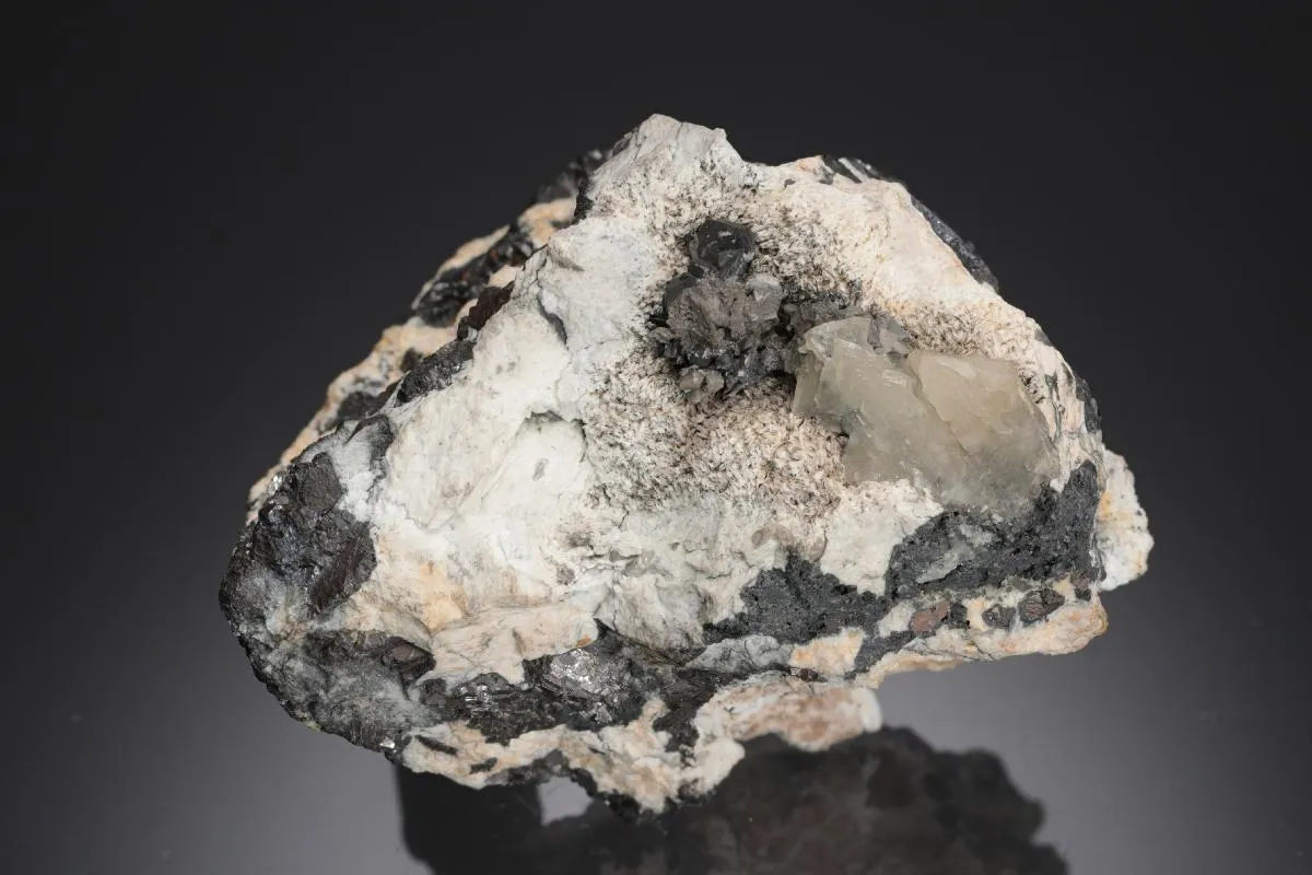 Matlockite on Baryte with Galena - image 1