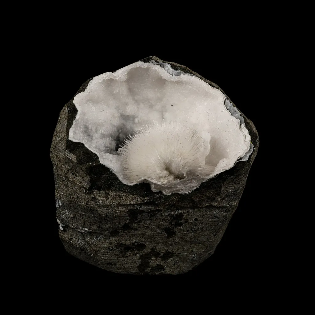 Mesolite Inside Chalcedony Geode Natural Mineral Specimen image