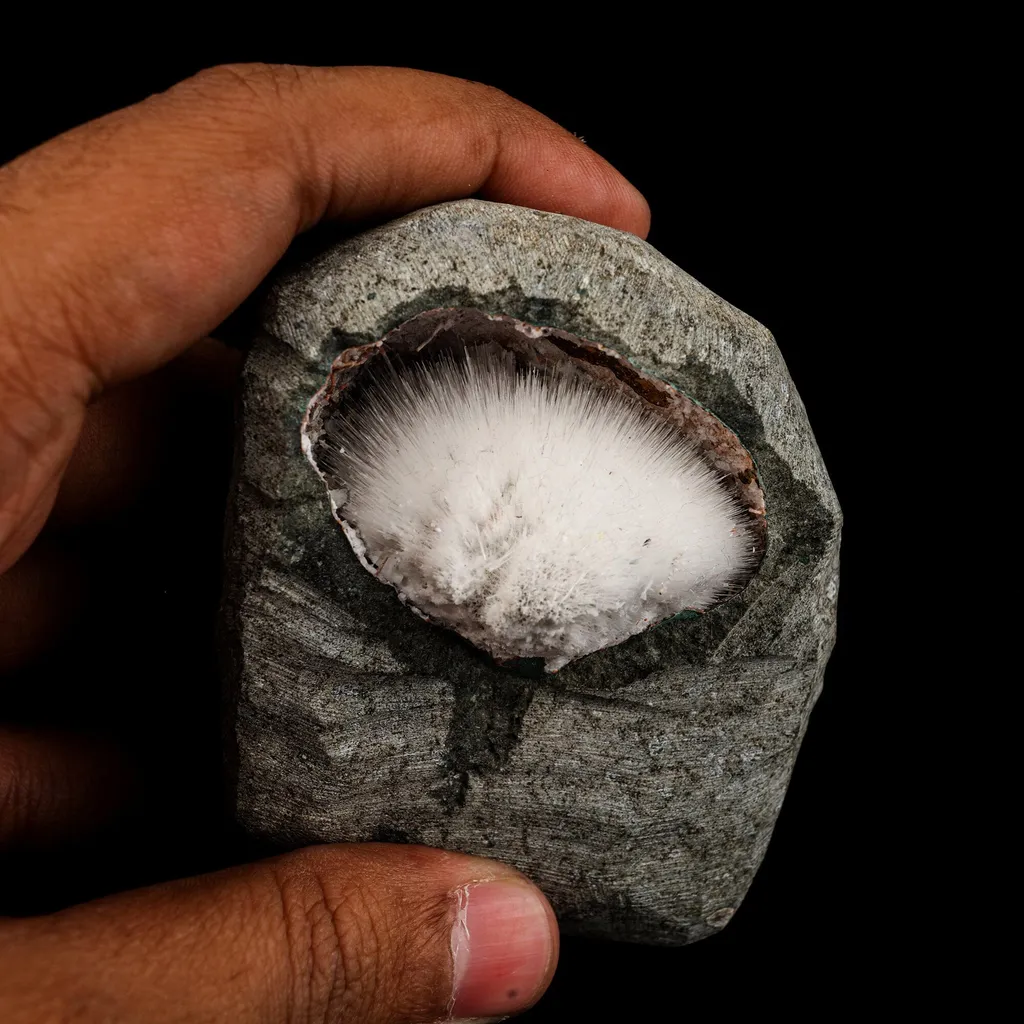 Mesolite Inside MM Quartz Geode Natural Mineral Specimen - image 5
