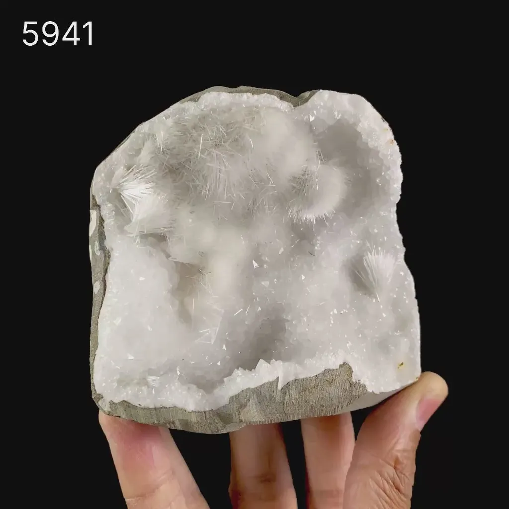 Mesolite Inside MM Quartz Geode Natural Mineral Specimen - image 5
