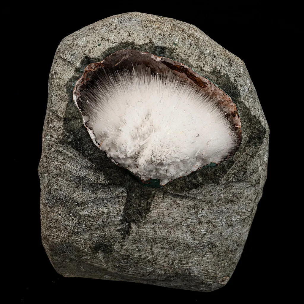 Mesolite Inside MM Quartz Geode Natural Mineral Specimen image